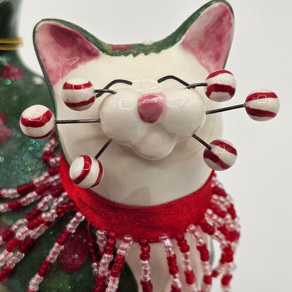Whimsiclay Holly Berry Cat Sculpture-Handmade Figurine Christmas Winter Decor - Picture 2 of 5